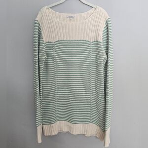 Y2K Old Navy Tunic Sweater Womens XL Mint Green Cream Stripe Cotton Blend Preppy